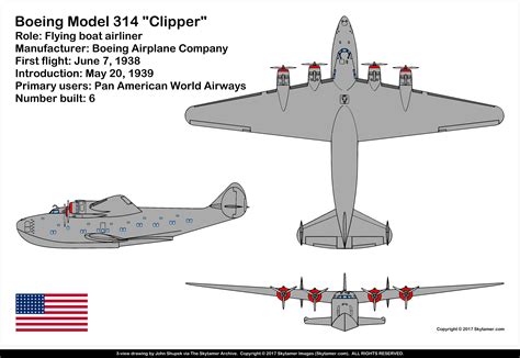 Boeing Model 314 Clipper, Boeing 314, 3-view drawing, specifications ...