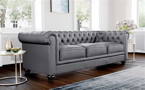 Hampton Grey Leather 3 Seater Chesterfield Sofa | Furniture Choice ...