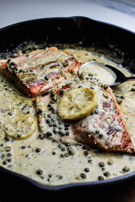 Salmon with Creamy Lemon, Capers and Dill Sauce