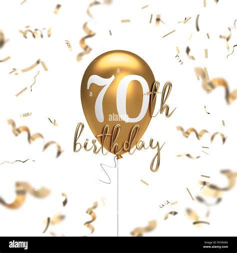 Happy 70th birthday gold balloon greeting background. 3D Rendering Stock Photo - Alamy