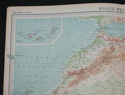 Map of North-West Africa from the 1920 Times Survey Atlas (Plate 77) including Morocco ...