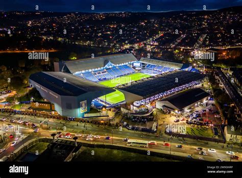 Aerial image of Sheffield Wednesday Hillsborough Stadium at Night Stock Photo - Alamy