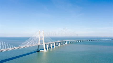 Aerial View of Vasco Da Gama Bridge and High Car Traffic in Lisbon City Stock Photo - Image of ...