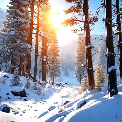 Premium AI Image | A Snowy Forest Scene With Animal Tracks In The Snow