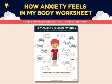 Anxiety Symptoms Body Signals Fillable Worksheet Children | Etsy