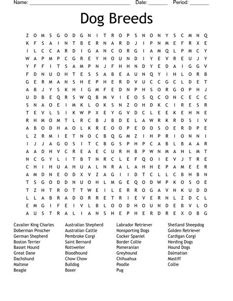 Dog Breed Word Search Puzzles