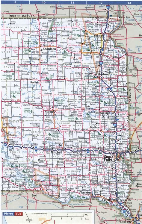 Map of South Dakota,Free highway road map SD with cities towns counties