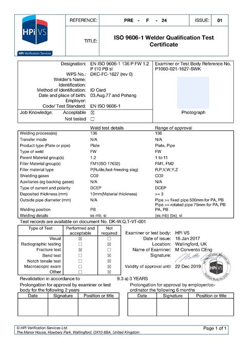 EN ISO 9606, Welder – British Cert