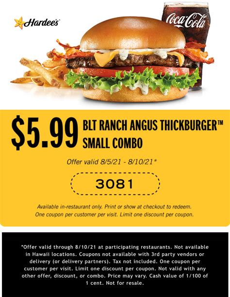 BLT Cheeseburger + fries + drink = $6 at Hardees #hardees | The Coupons ...