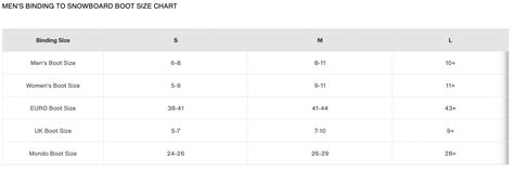 Burton Snowboard Bindings Size Chart