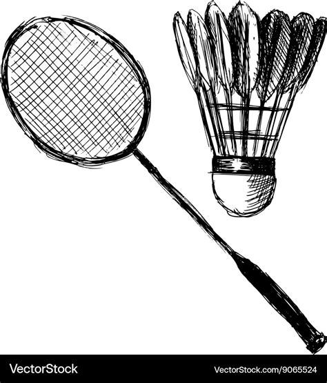 Hand sketch badminton racket and shuttlecock Vector Image