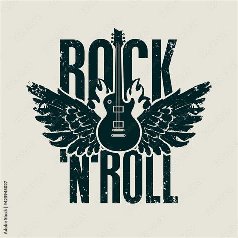 Rock 'n' roll - vector banner, logo, emblem, label or design element in grunge style. Creative ...