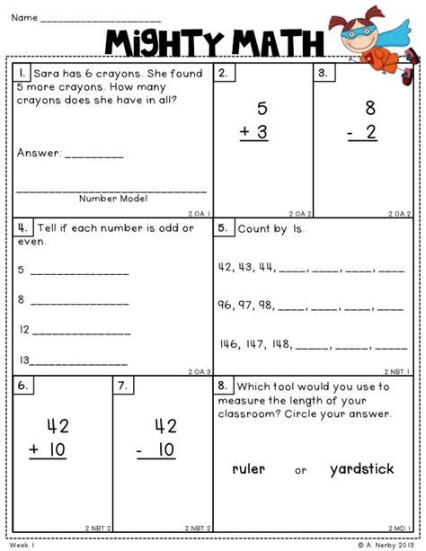 MIGHTY MATH! 2nd Grade CCSS Weekly Math Assessments - Hippo Hooray for ...