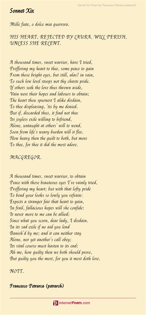 Sonnet Xix Poem by Francesco Petrarca (petrarch)