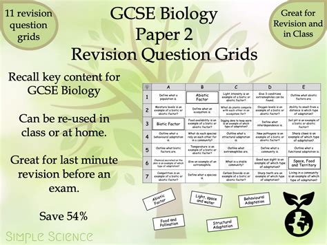 GCSE Biology - Paper 2 Revision Question Grids | Teaching Resources