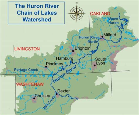 Huron_River_Michigan_map 6 - History of the Huron River Chain of Lakes