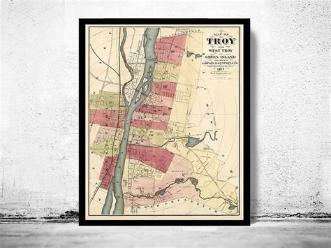 Old Map of Troy New York 1877 Vintage Map Wall Map Print - VINTAGE MAPS ...