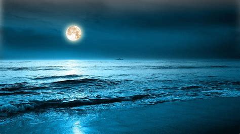 Moonlight, beach, moon, boat, shimmer, bonito, sky, blue, HD wallpaper | Peakpx