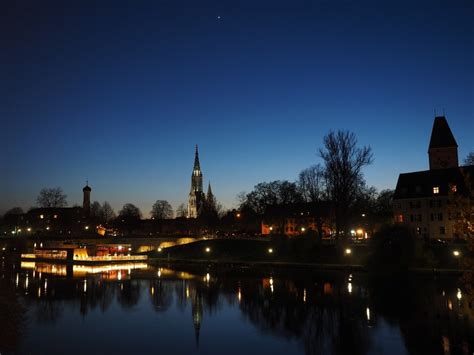 Danube river bank at night, germany, Ulm free image download