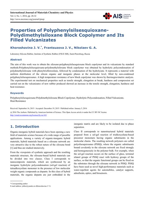 (PDF) Properties of Polyphenylsilsesquioxane- Polydimethylsiloxane Block Copolymer and Its ...