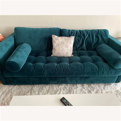 Joybird Velvet Sofa Sleeper Royal Peacock - AptDeco