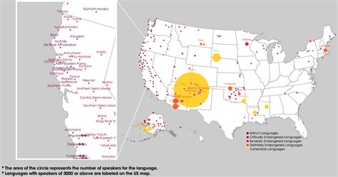 Native American languages in the US, scaled by number of speakers and ...