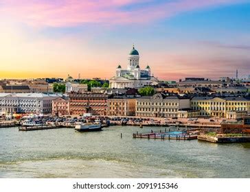 Helsinki Cityscape Helsinki Cathedral Sunset Finland Stock Photo ...