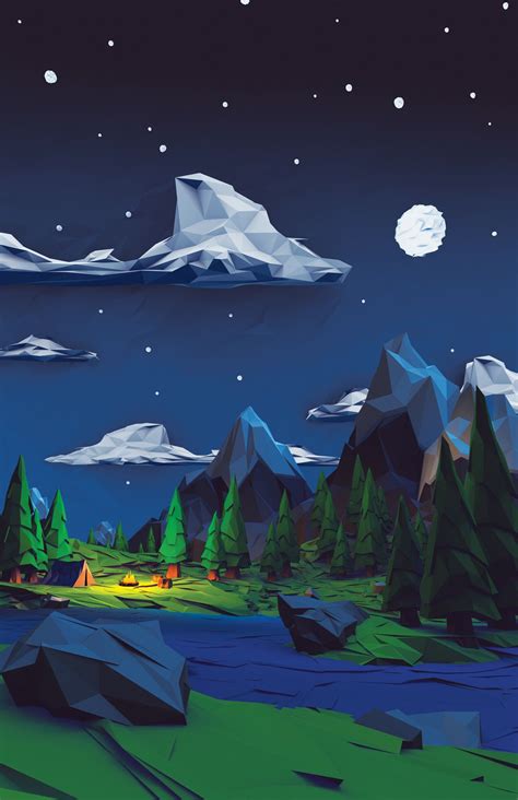 A Simple Night, Calder Moore | Polygon art, Low poly art, Landscape illustration