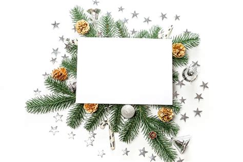 Christmas decor and tree branches background with free space in the middle (Flip 2019 ...