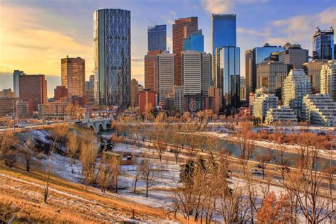 Calgary Skyline at Sunrise stock image. Image of colorful - 163230893