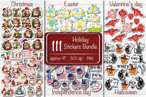 Holiday Stickers Bundle Printable Stickers png, Holiday Stickers For ...