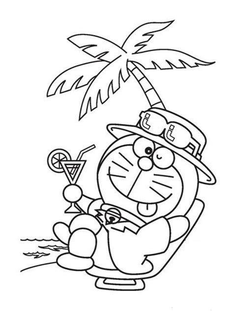 Doraemon At The Beach Coloring Page - Free Printable Coloring Pages for Kids