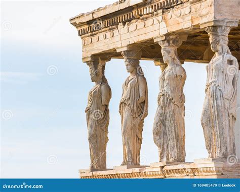 Caryatid Statues As the Columns of Erechtheion Temple in Acropolis of Athens in Greece Stock ...