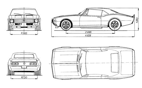 Chevrolet Camaro 1968 Blueprint - Download free blueprint for 3D modeling