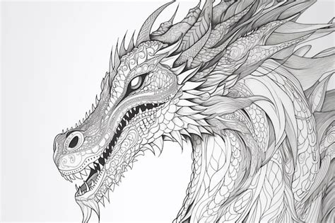 Premium AI Image | Black and white drawing of a dragon with a big open mouth.