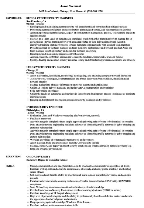 Cybersecurity Engineer Resume Samples | Velvet Jobs