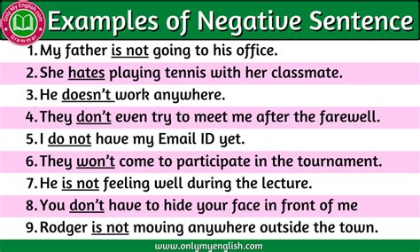 25 Negative Sentences Examples in English » OnlyMyEnglish