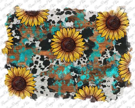 Cowhide Sunflower Western Distressed Background Png Design, Cowhide ...