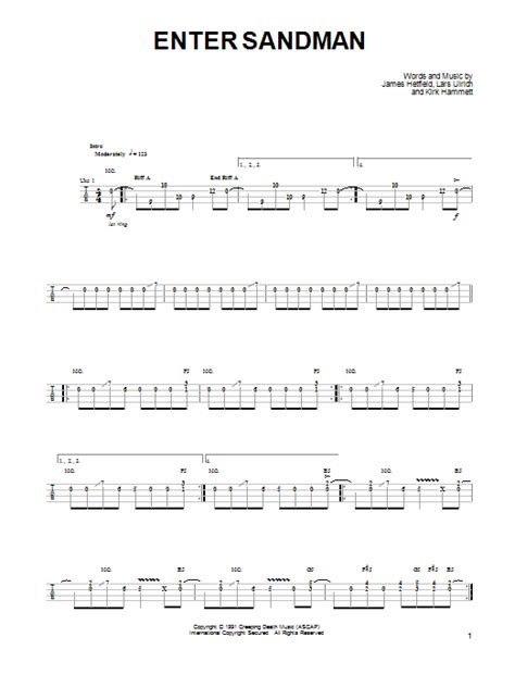 Enter Sandman Sheet Music | Metallica | Ukulele