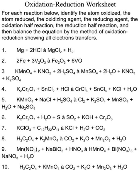 40 worksheet 7 oxidation reduction reactions answers - Worksheet ...