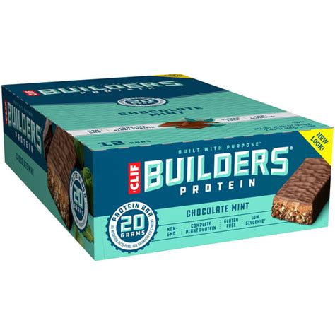 Clif Builders Protein Bars, Chocolate Mint, 20g Protein, 2.4 ounce bars, 12 count (Now Gluten ...