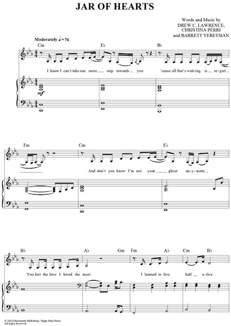 Piano Chords To Jar Of Hearts | Lyric Music Piano