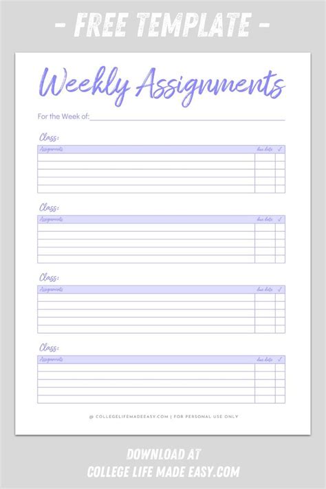 EXCEL TEMPLATES: Homework Spreadsheet Template