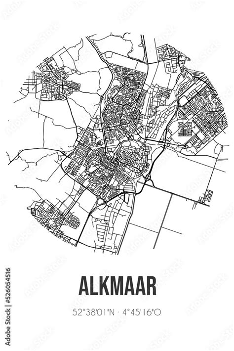 Abstract street map of Alkmaar located in Noord-Holland municipality of ...