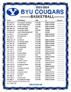 Printable 2023-2024 BYU Cougars Basketball Schedule