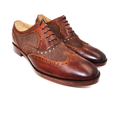 Dark Brown Suede Contrast Brogues Wingtip Oxford Formal Leather Dress ...