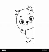 Coloring Page Cute Little Cat Peeking around corner Book For  sketch template