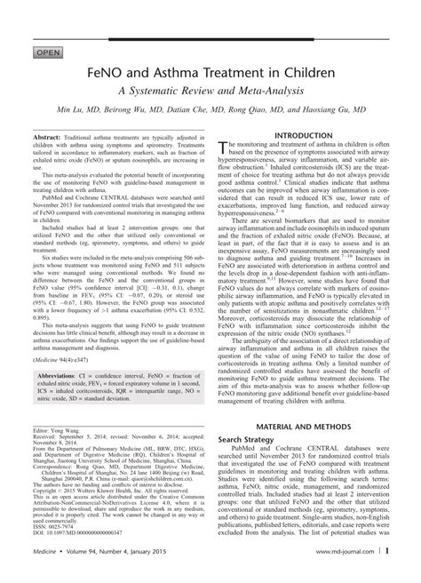 (PDF) FeNO and Asthma Treatment in Children A Systematic Review and Meta-Analysis