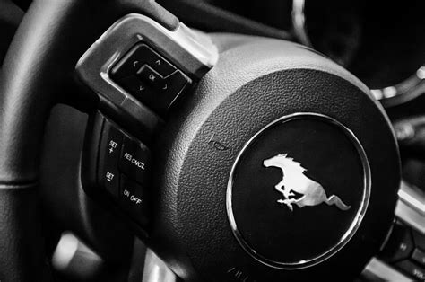 2015 Ford Mustang Steering Wheel Emblem -0259bw Photograph by Jill Reger