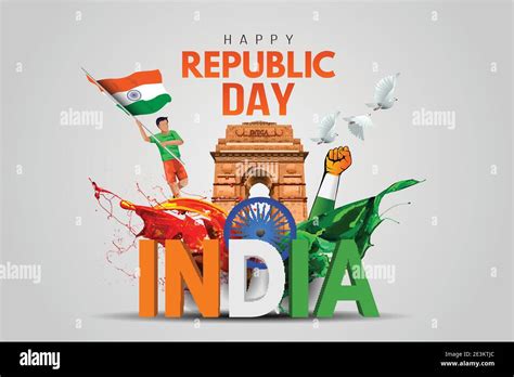 Indian republic Day celebrations with 26th January india 3d text and ...